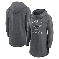 Sweat à capuche raglan col cheminée Nike Heather Charcoal pour femmes des Dallas Cowboys