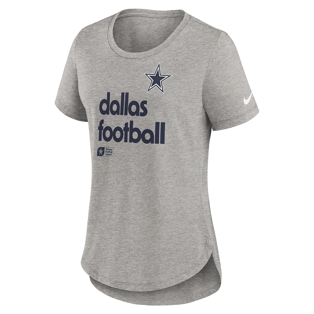 T-shirt Nike gris chiné à trois bandes pour femme Dallas Cowboys Fashion