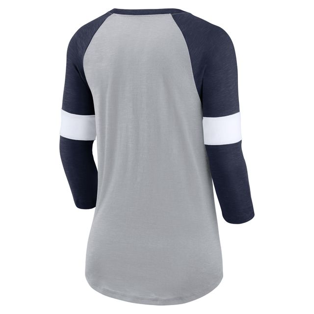 T-shirt à manches 3/4 raglan pour femme Nike Dallas Cowboys Football Pride Slub – Gris chiné/bleu marine