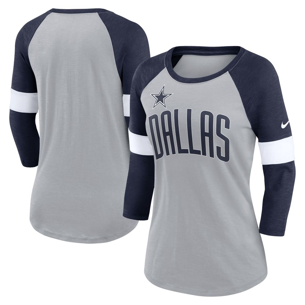 Women's Nike Heathered Gray/Navy Dallas Cowboys Football Pride Slub - 3/4 Raglan Sleeve T-Shirt