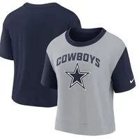 T-shirt à hanches hautes Nike pour femme Dallas Cowboys bleu marine/gris