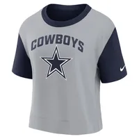 T-shirt à hanches hautes Nike pour femme Dallas Cowboys bleu marine/gris