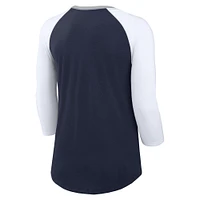 T-shirt à manches 3/4 Nike Dallas Cowboys Knockout Arch Raglan Tri-Blend bleu marine/blanc pour femme