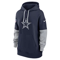 Women's Nike Navy Dallas Cowboys 2024 Sideline Essential Fleece Pullover Hoodie