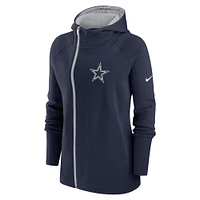 Sweat à capuche zippé et raglan asymétrique Nike Dallas Cowboys pour femme, bleu marine