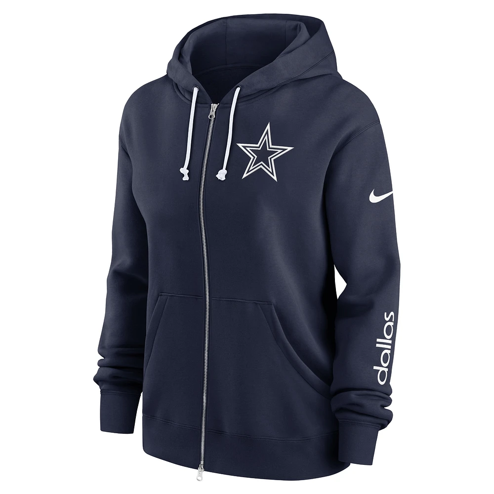 Sweat à capuche entièrement zippé Nike Dallas Cowboys Phoenix grande taille pour femme