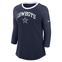 Women's Nike Navy Dallas Cowboys Raglan 3/4 Sleeve T-Shirt