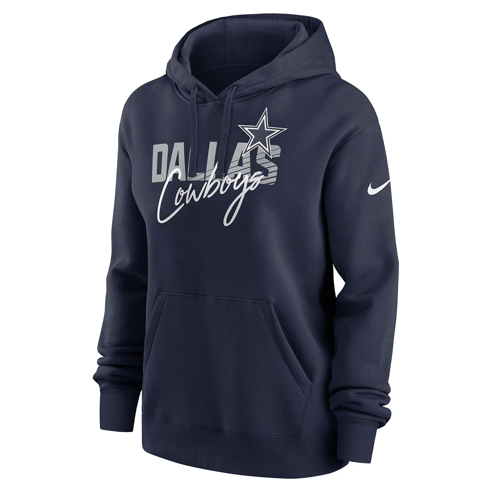 Women's Nike Navy Dallas Cowboys Wordmark Club Fleece Pullover Hoodie