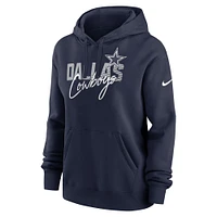 Sweat à capuche Nike Dallas Cowboys Wordmark Club Fleece bleu marine pour femme