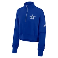 Women's Nike Royal Dallas Cowboys Rewind Phoenix Cropped Half-Zip Sweatshirt