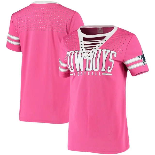 Women's Ezekiel Elliott Pink Dallas Cowboys Player Name & Number V-Neck  T-Shirt