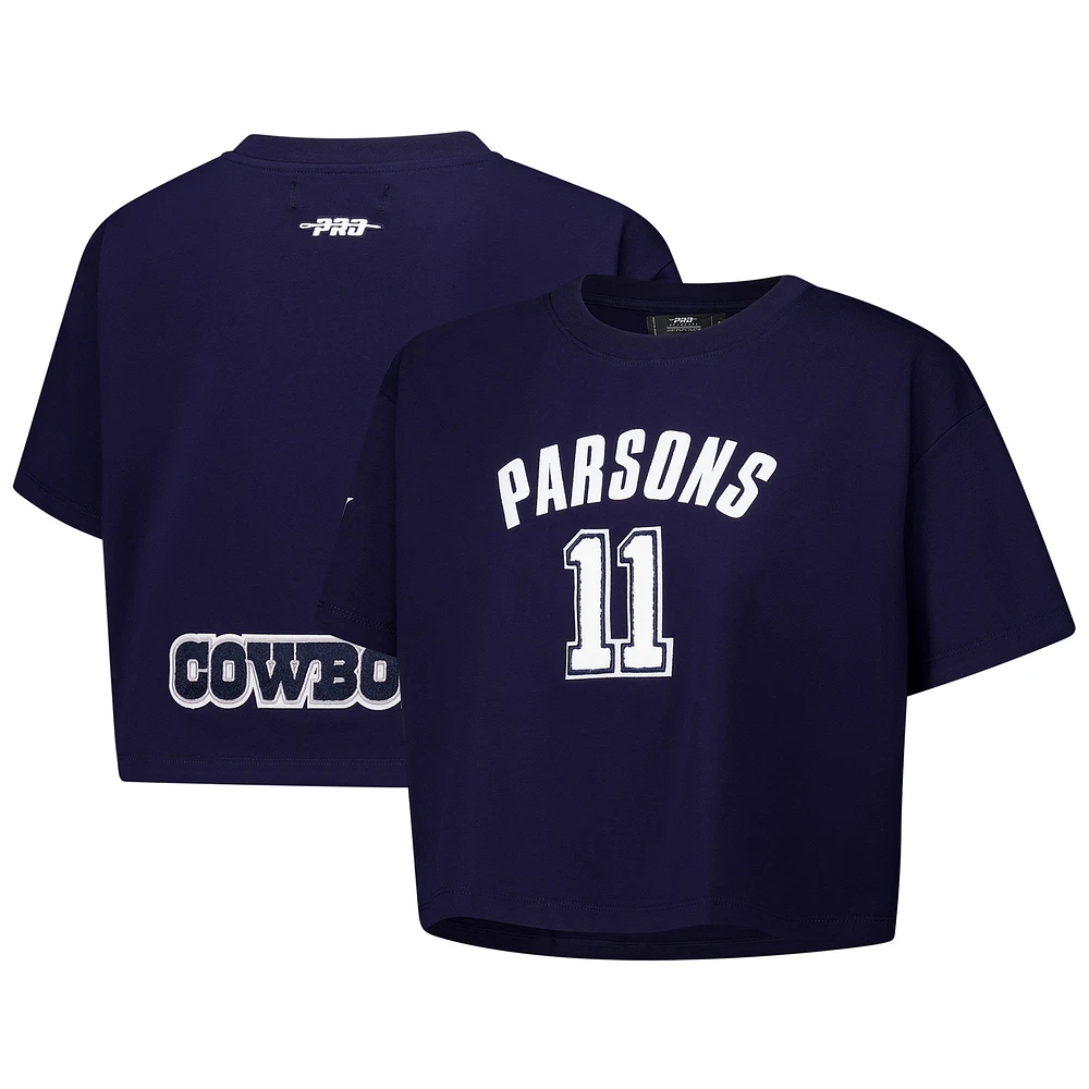 Women's Pro Standard Micah Parsons Navy Dallas Cowboys Player Name & Number Cropped Boxy T-Shirt