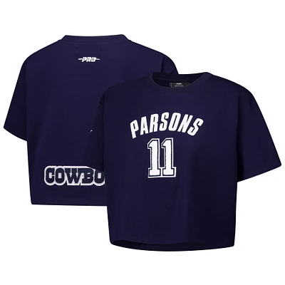 T-shirt court et boxy pour femme Pro Standard Micah Parsons bleu marine avec nom numéro de joueur des Cowboys Dallas