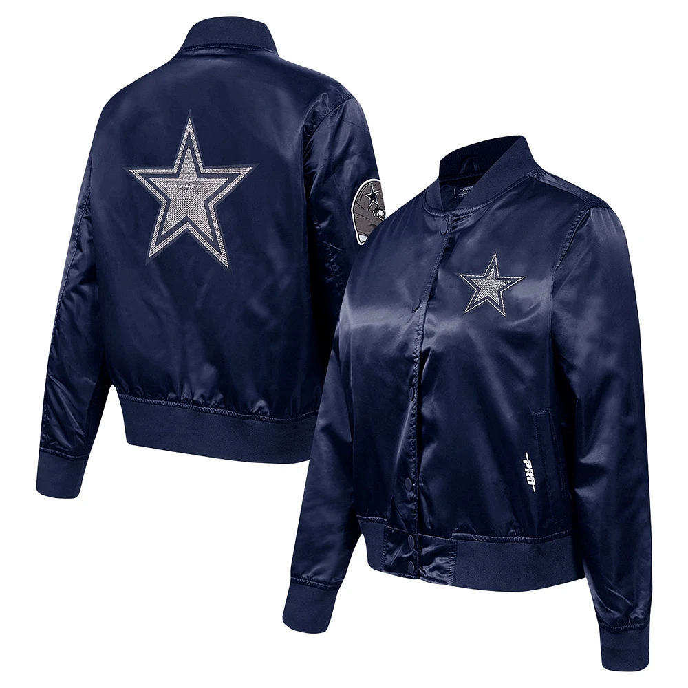 Women's Pro Standard Navy Dallas Cowboys Jeweled Satin Full-Snap Jacket