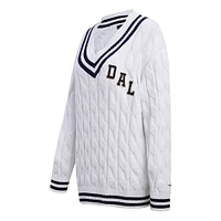 Women's Pro Standard  White Dallas Cowboys Prep V-Neck Pullover Sweater