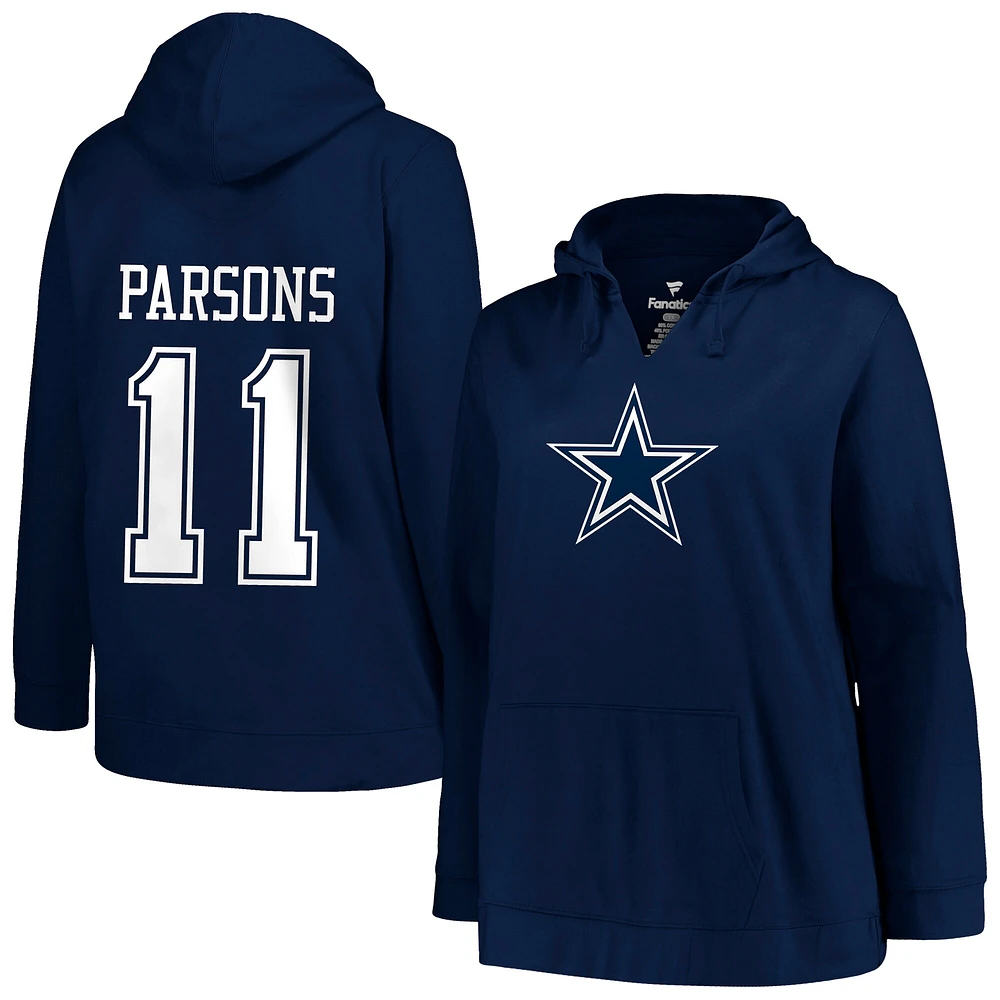 Profil pour femme Micah Parsons Bleu marine Dallas Cowboys Taille plus Nom et numéro du joueur Pull à capuche