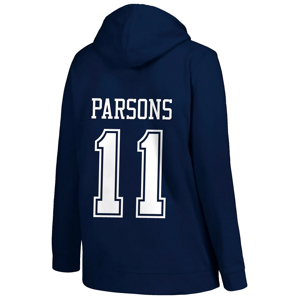 Profil pour femme Micah Parsons Bleu marine Dallas Cowboys Taille plus Nom et numéro du joueur Pull à capuche