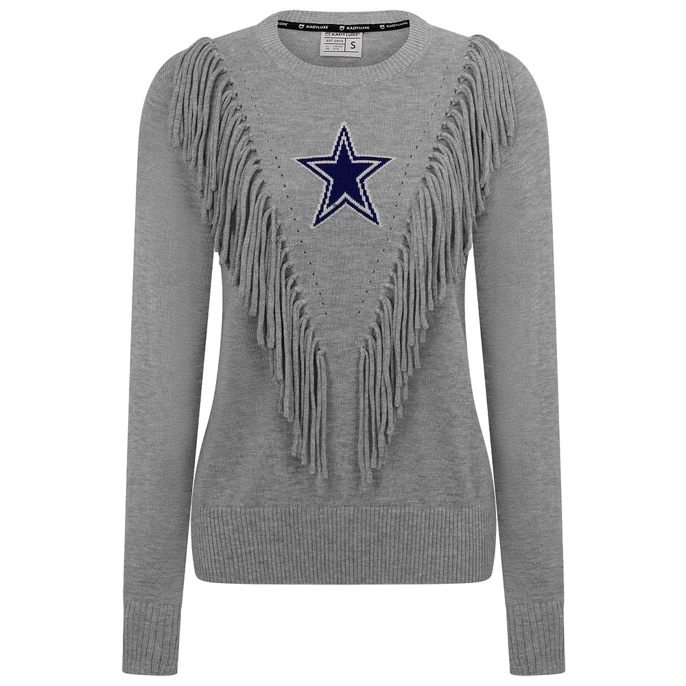 Women's  Silver Dallas Cowboys Fringe Sparkle Pullover Sweater