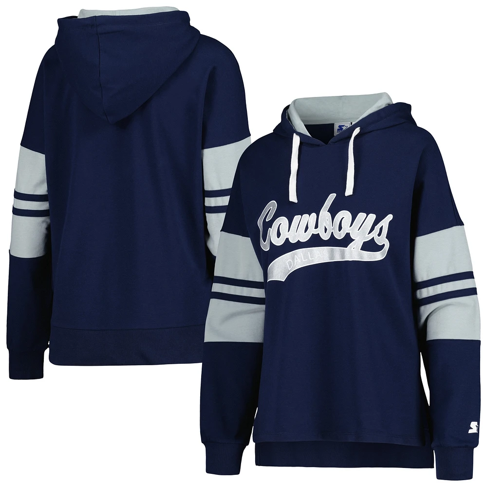 T-shirt à capuche manches longues Starter Navy Dallas Cowboys Bump And Run pour femmes