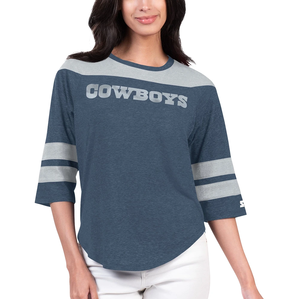 Women's Starter Navy Dallas Cowboys Fullback Tri-Blend 3/4-Sleeve T-Shirt