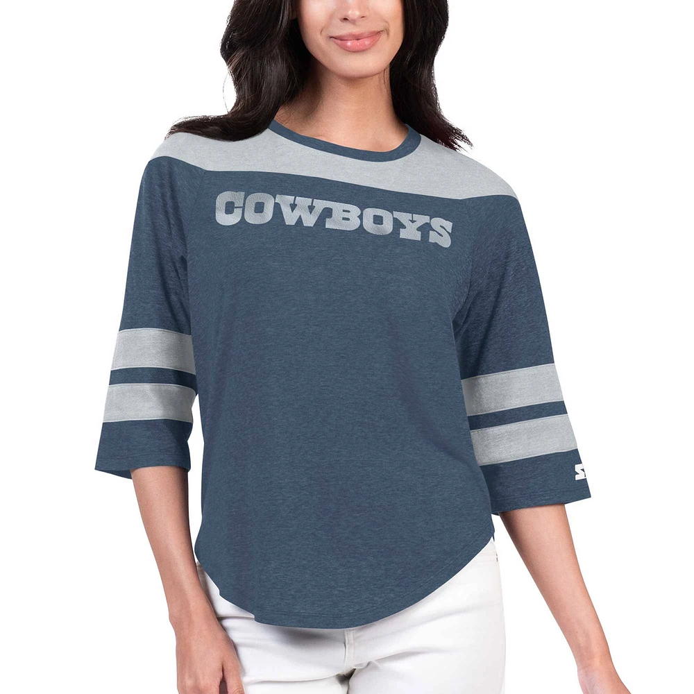 T-shirt à manches 3/4 pour femmes Starter Navy Dallas Cowboys Fullback Tri-Blend