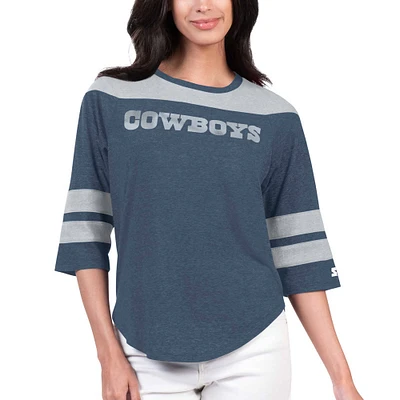 Women's Starter Navy Dallas Cowboys Fullback Tri-Blend 3/4-Sleeve T-Shirt