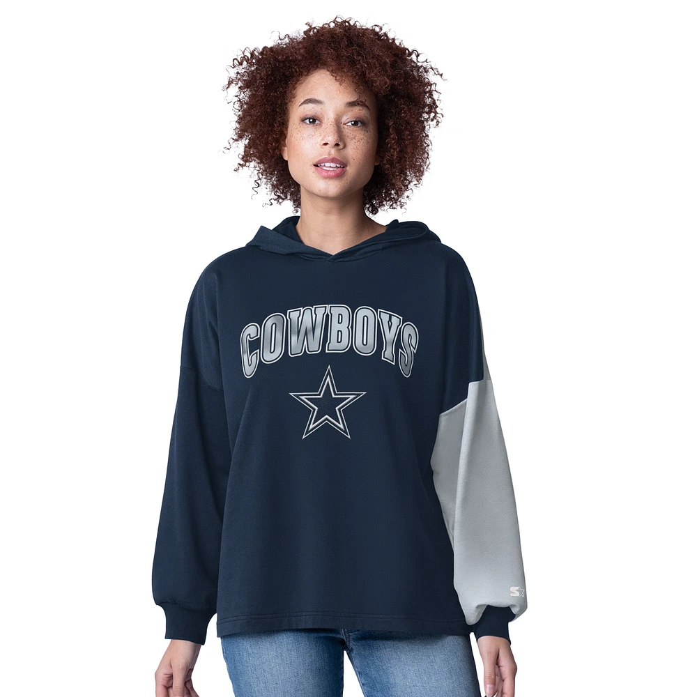 Women's Starter Navy Dallas Cowboys Power Move Long Sleeve Pullover Hoodie