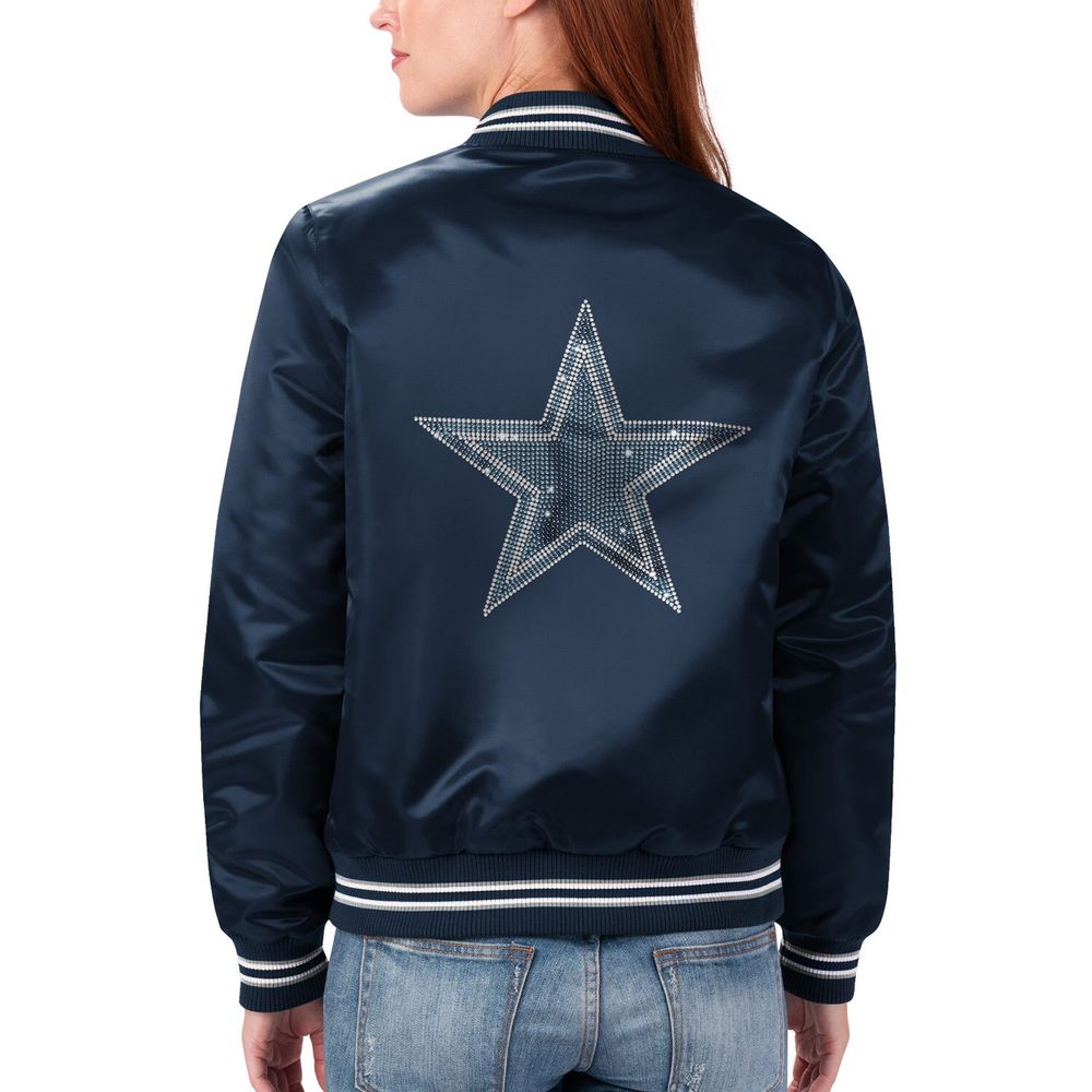 Women's Starter Navy Dallas Cowboys Varsity Lover Satin Full-Snap - Jacket