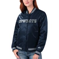 Women's Starter Navy Dallas Cowboys Varsity Lover Satin Full-Snap - Jacket