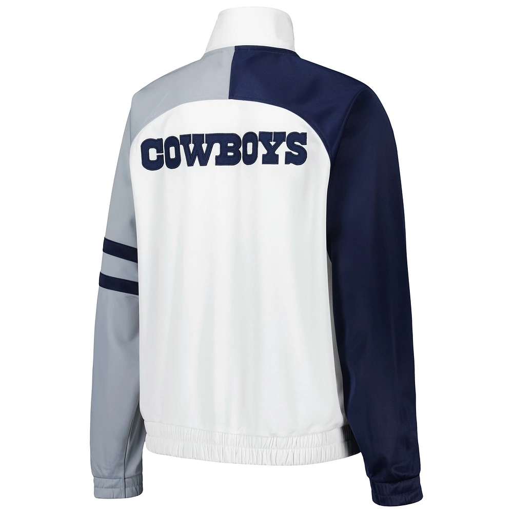 Veste de survêtement entièrement zippée Starter White Dallas Cowboys Curve Ball Raglan pour femmes