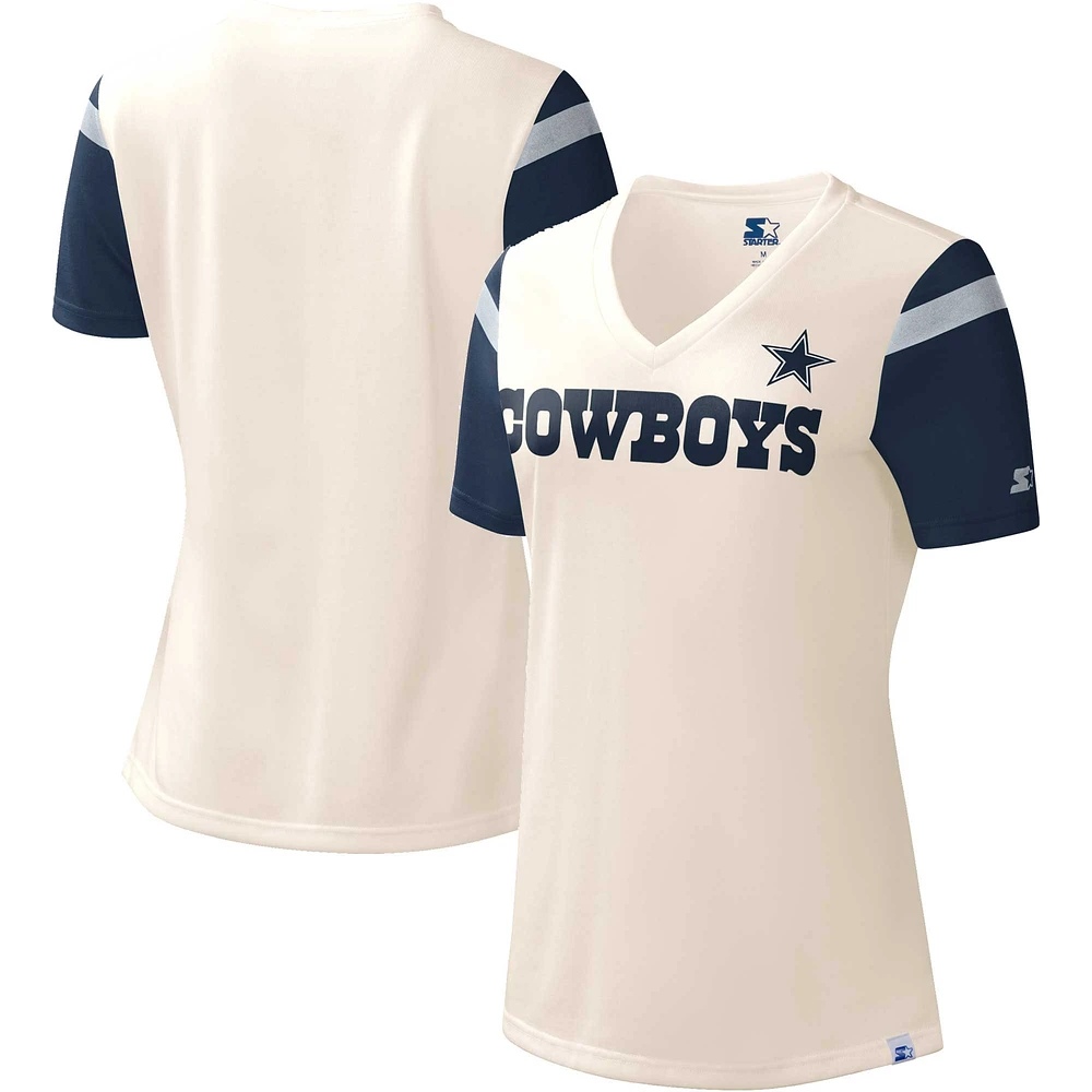 Démarreur blanc Dallas Cowboys Kick-Starter pour femme - T-shirt à encolure en V