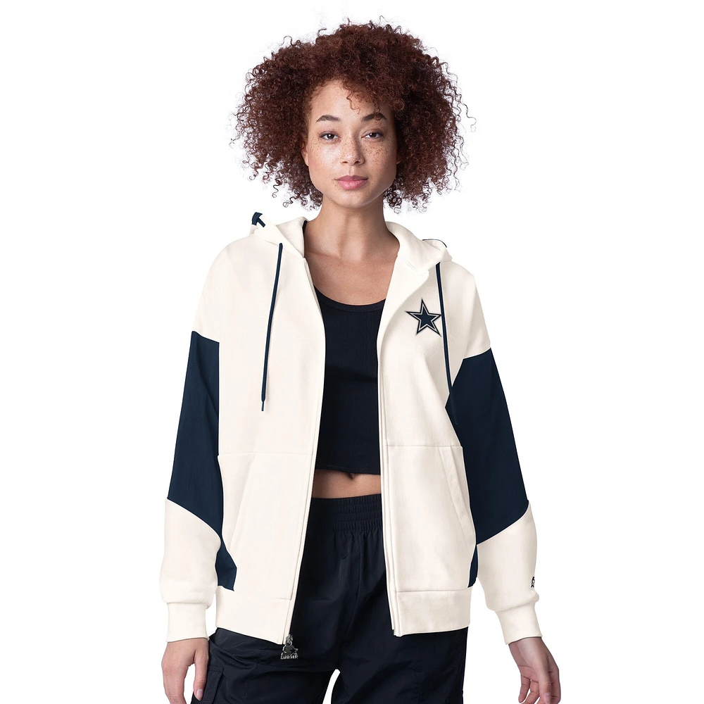 Sweat à capuche entièrement zippé blanc Dallas Cowboys Starter pour femme