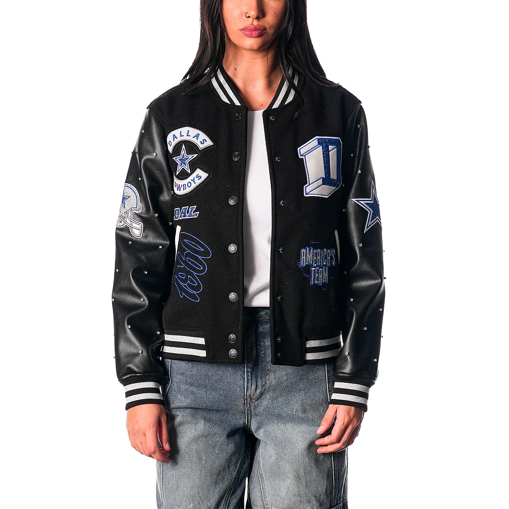 Veste à paillettes noire boutons-pression pour femme The Wild Collective Dallas Cowboys Varsity