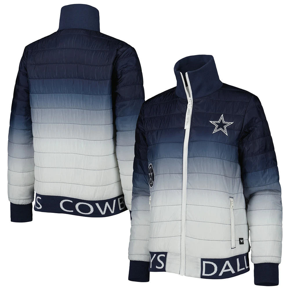 Veste matelassée à glissière pleine longueur The Wild Collective Dallas Cowboys bleu marine/argent pour femme