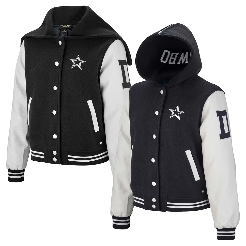 Veste universitaire courte boutonnée pour femme The Wild Collective des Dallas Cowboys de la marine