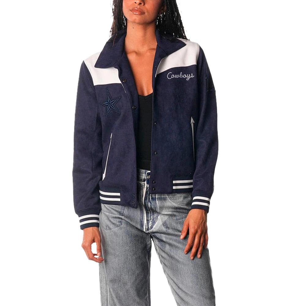 Blouson aviateur en daim bleu marine Dallas Cowboys pour femme The Wild Collective