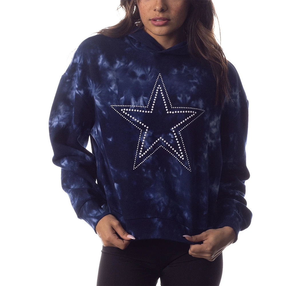 Sweat à capuche court tie-dye The Wild Collective pour femmes, bleu marine, Dallas Cowboys