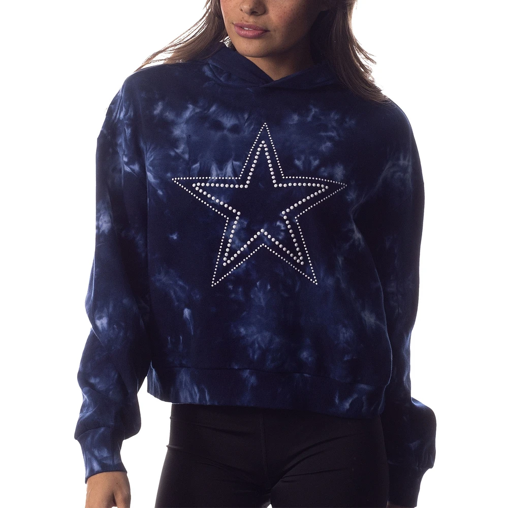 Women's The Wild Collective Navy Dallas Cowboys Tie-Dye Cropped Pullover Hoodie