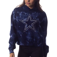 Sweat à capuche court tie-dye The Wild Collective pour femmes, bleu marine, Dallas Cowboys