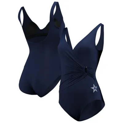 Dallas Cowboys Tommy Bahama Women's Pearl Clara Wrap One-Piece Swimsuit - Navy