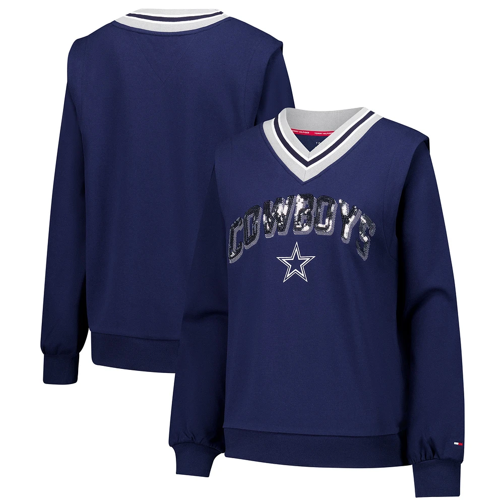 Women's Tommy Hilfiger Navy Dallas Cowboys Alice V-Neck Pullover Sweatshirt