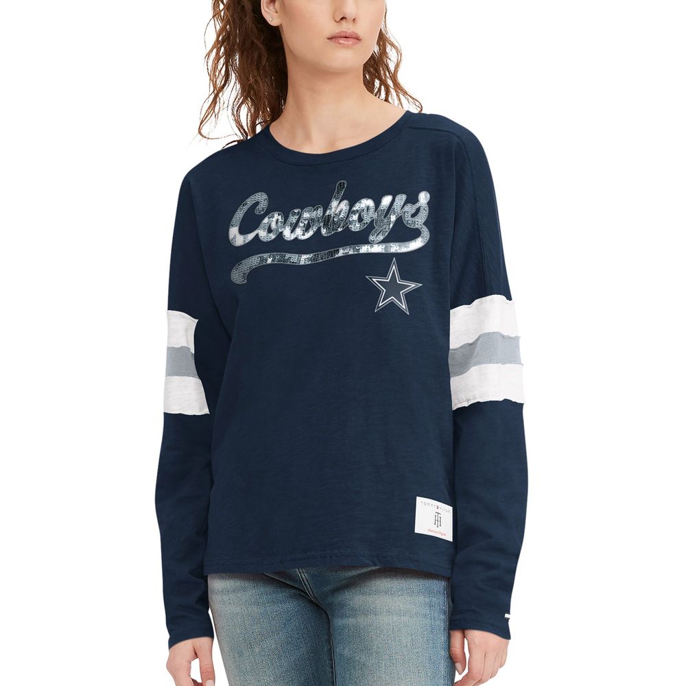 Women's Tommy Hilfiger Navy Dallas Cowboys Justine Long Sleeve Tunic T-Shirt