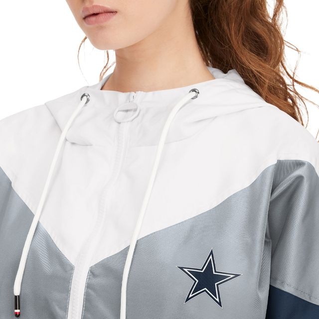 Tommy Hilfiger Femme Blanc/Bleu marine Dallas Cowboys Staci Half-Zip Hoodie Windbreaker Jacket