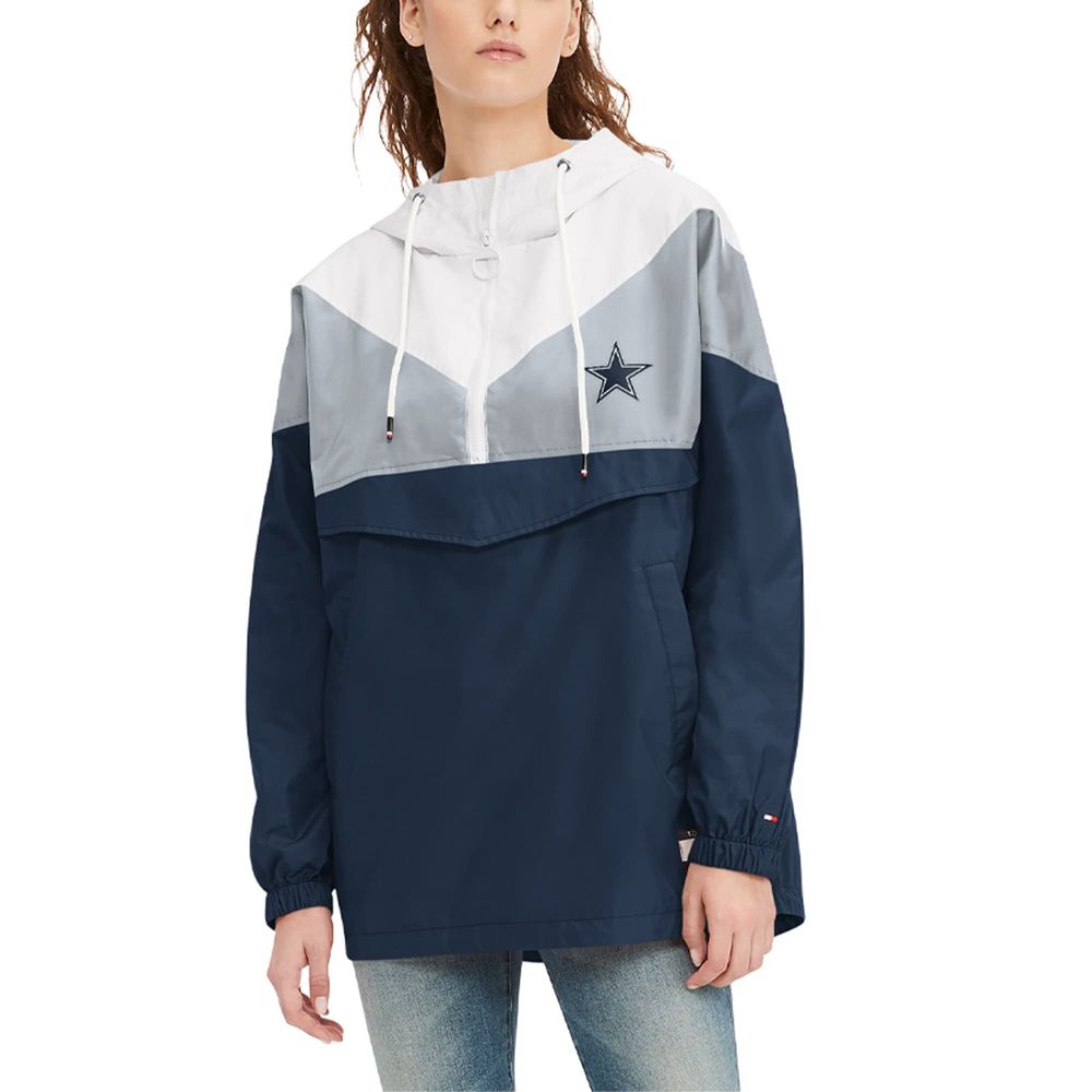 Tommy Hilfiger Women's Tommy Hilfiger White/Navy Dallas Cowboys Staci Half-Zip  Hoodie Windbreaker Jacket