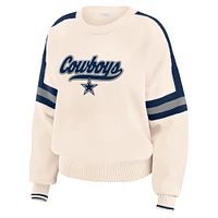 Women's WEAR by Erin Andrews  Cream Dallas Cowboys Stripe Pullover Sweater