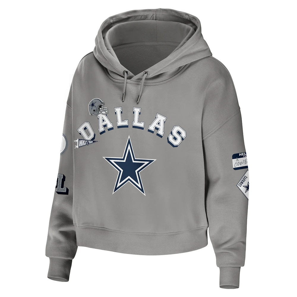 Women's WEAR by Erin Andrews Gray Dallas Cowboys Modest Cropped Pullover Hoodie