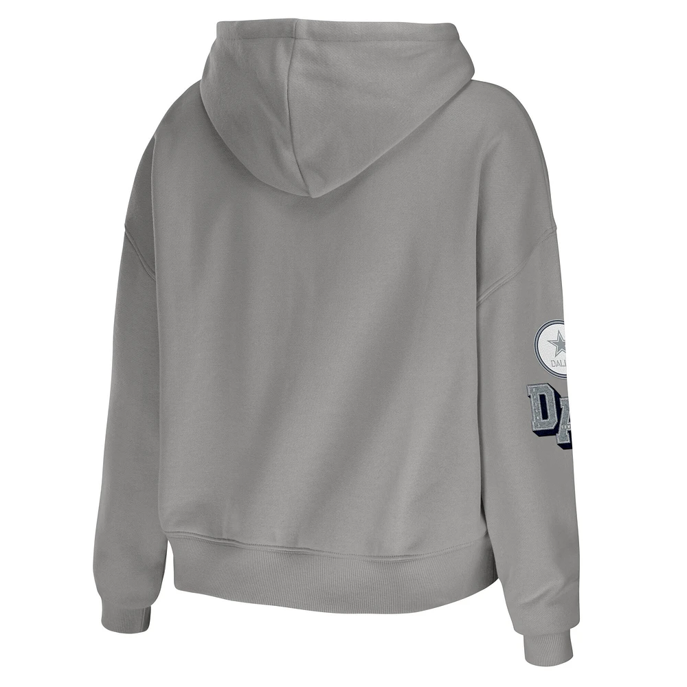 Sweat à capuche court pour femme WEAR by Erin Andrews Dallas Cowboys Gris