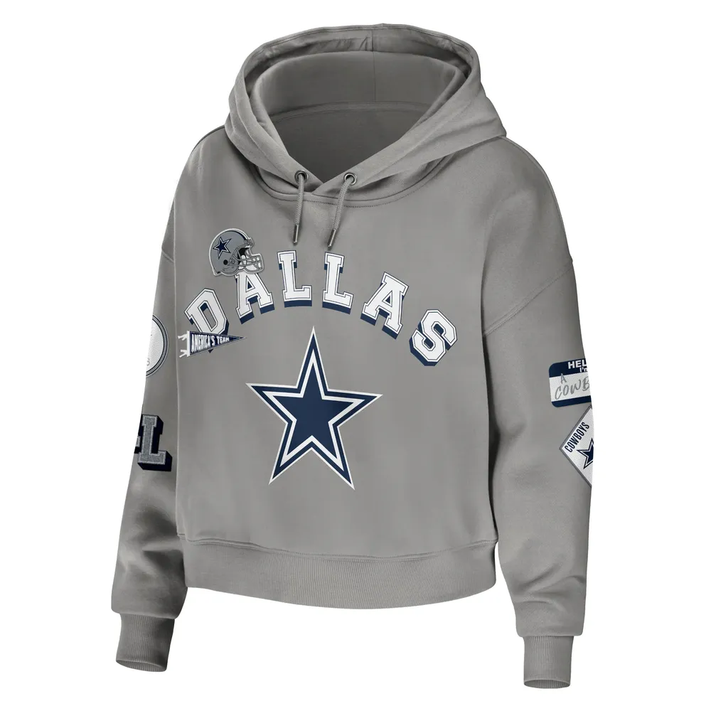 WEAR by Erin Andrews Women's WEAR by Erin Andrews Gray Dallas Cowboys Plus  Modest Cropped Pullover Hoodie