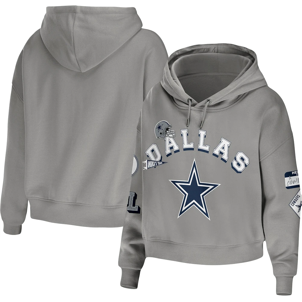 Women's WEAR by Erin Andrews Gray Dallas Cowboys Plus Modest Cropped Pullover Hoodie