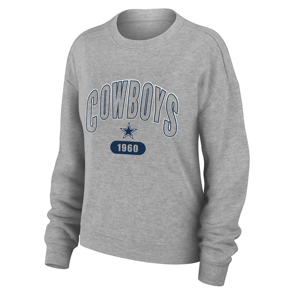 Women's WEAR by Erin Andrews Heather Gray Dallas Cowboys Plus Knitted Tri-Blend Long Sleeve T-Shirt & Pants Lounge Set